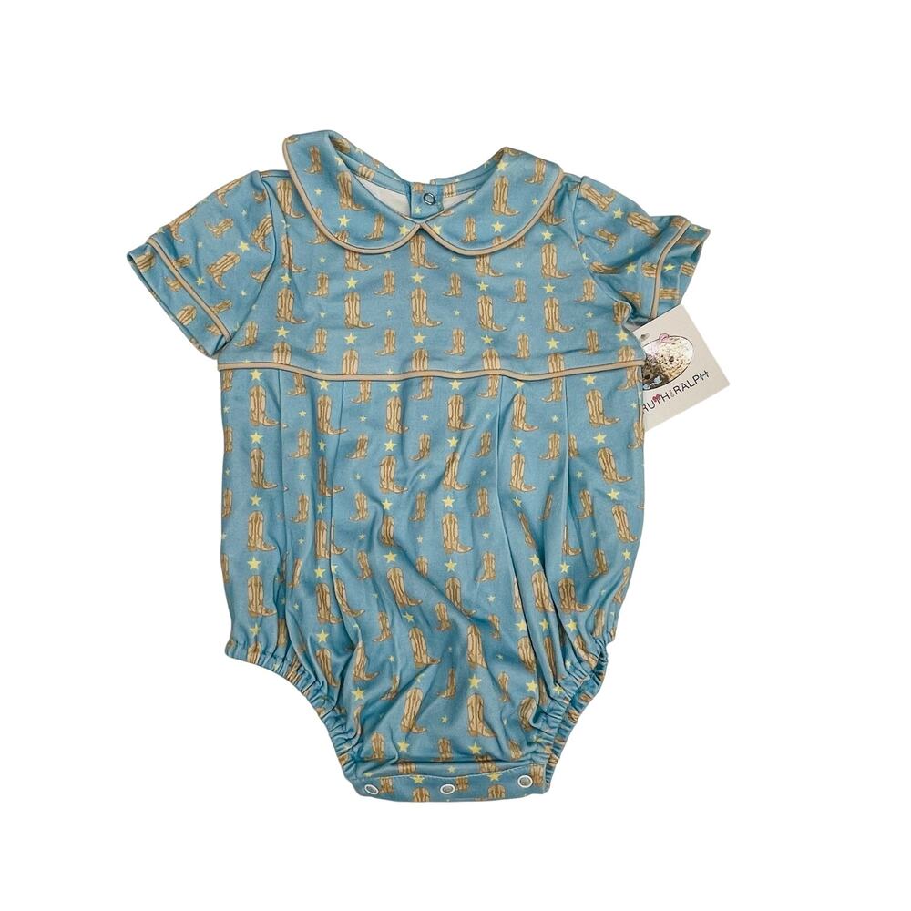 Baby Blue Star & Boot Romper with Peter Pan Collar